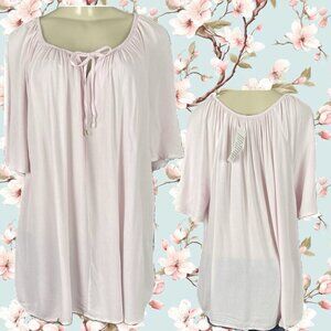 Ellos L-12 Light Pink Scoop Tie Neckline Sheer Rayon Short Flutter Sleeve Blouse